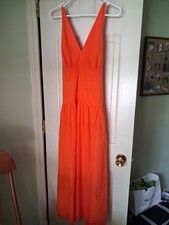 Madewell Sundress Smocked Side Zip Straps Maxi Dress Size 8 NWT Orange Cotton