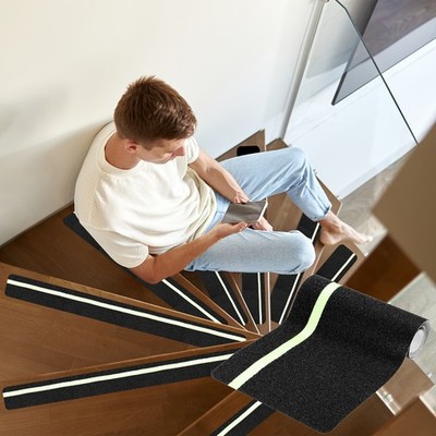 24x6'' schwarze Treppenmatten mit grünem Leuchtstreifen, für 10er Pack