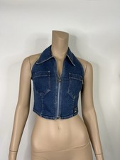 Vtg Versace Jeans Couture Blue Denim Crop Vest Top S