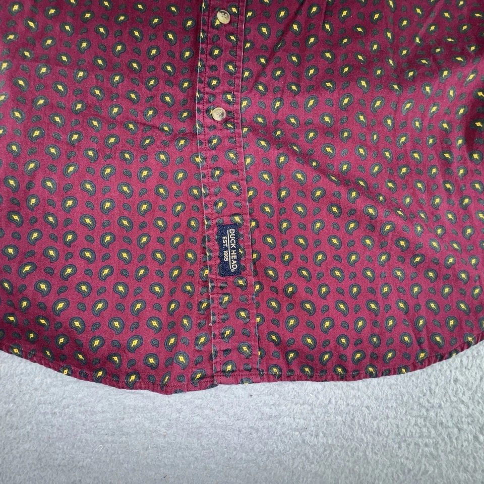 Camisa Cabeza de Pato De Colección Para Hombres XL Roja Geométrica Paisley Abotonada Bolsillo Años 90 Foto 3 de 4