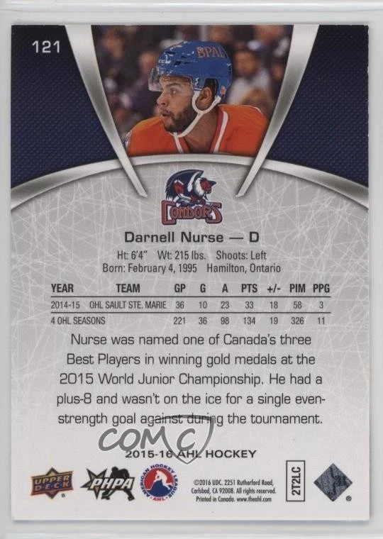 2015-16 Upper Deck AHL Short Print Darnell Nurse #121 - Image 2 of 2