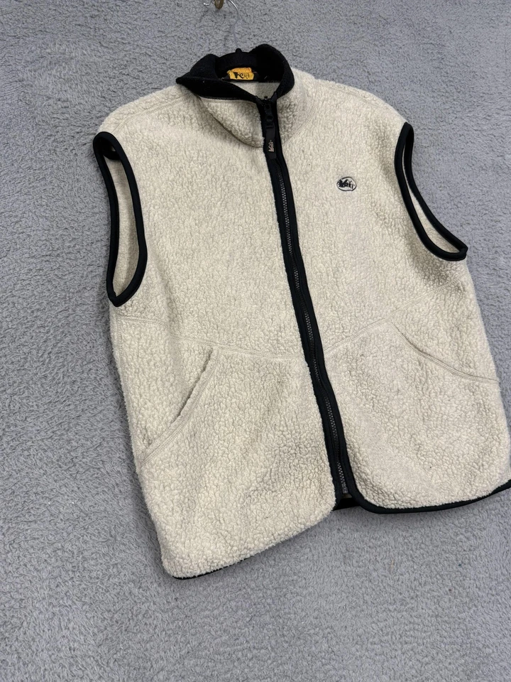 Vintage REI Vest Mens Medium Cream Polartec Sherpa Fleece Full Zip Pockets 90s - Image 3 of 4