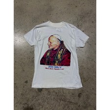 1987 John Paul II Pope Tee - White Size XL 19x26.5 