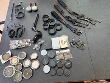 Vintage Camera Accessory Lot - Flash brackets/Filters/Straps/Caps/Hoods/More