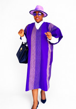 Women s Purple African Cotton Kaftan Boubou Robe w/ Matching Headwrap One Size