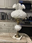 Vintage Fenton Milk Glass Poppy GWTW Lamp Ruffled Glass Marble Please READ 21 in