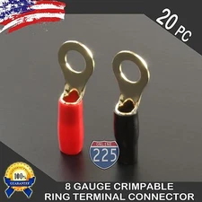 8GA Gauge SILVER Ring Terminal 20pc Wire Crimp Cable Red Black Boots 5/16" Stud