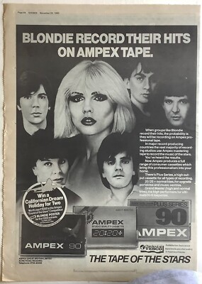 BLONDIE+DEBBIE HARRY+RECORD THEIR HITS ON AMPEX+1980+FULL PAGE MUSIC ADVERT