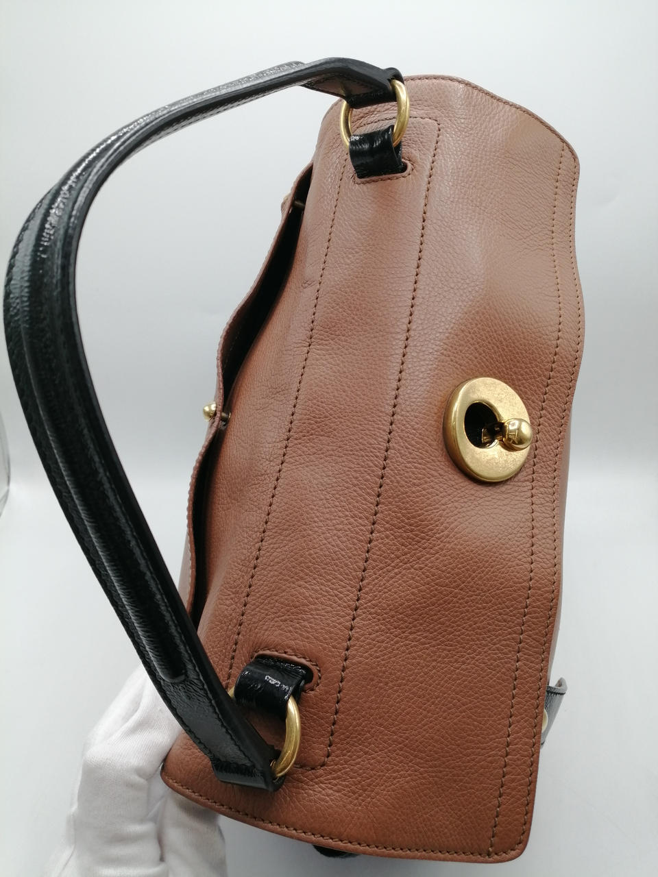 YVES SAINT LAURENT YSL M borsa tote a due spalle borsa a mano marrone pelle tela