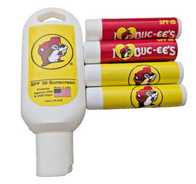 Buc-ees Sunscreen SPF 30 (1.5oz) & 4x Mint Lip Balm (0.15oz ea) NEW * Bucees