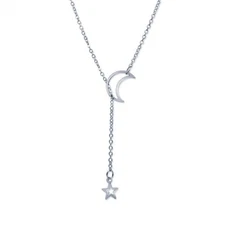 Women's Fashion Jewelry Silver Crescent Moon Star Pendant Necklace