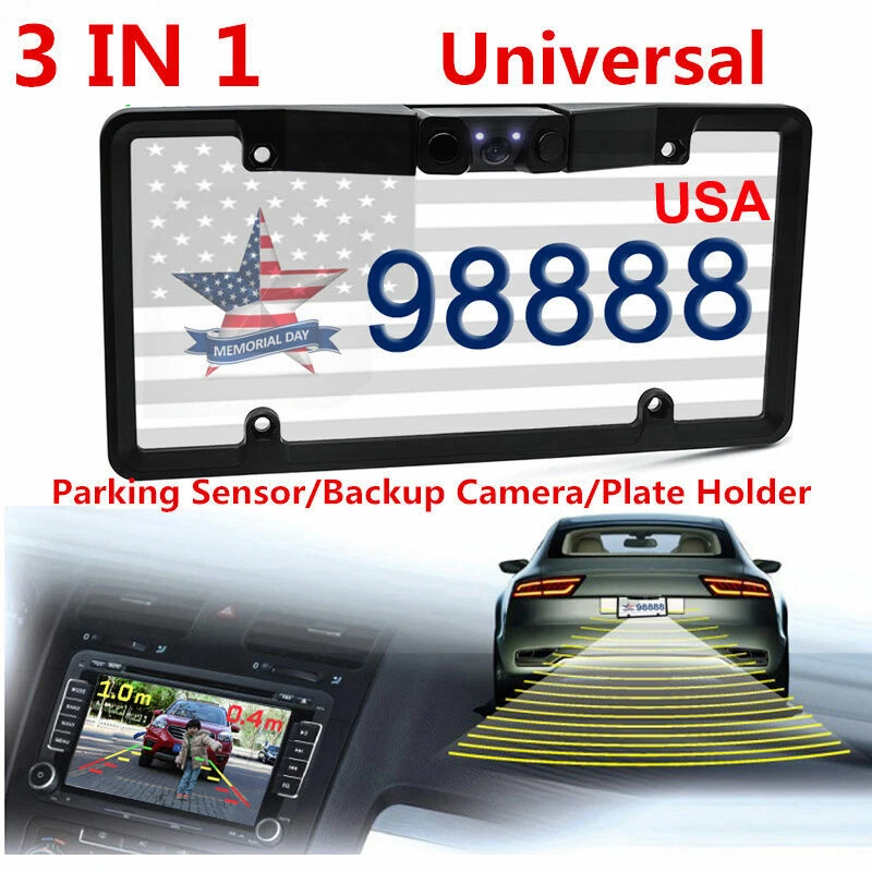 Car Parking Sensor Radar Rearview Backup Camera License Plate Frame Night - Image 3 of 4