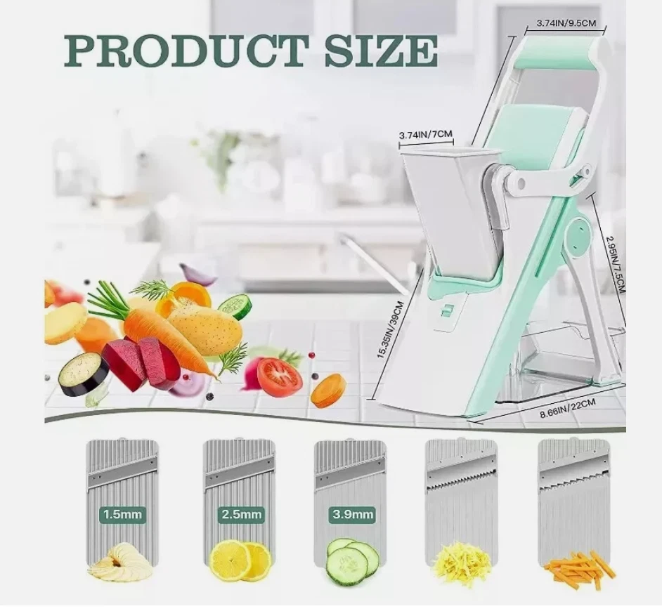 Safe Mandoline Slicer 5 in 1 Vegetable Chopper Food Potato Cutter Adjustable
Opens in a new window o