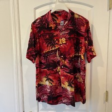 Mens Size XL Hawaiian Short Sleeve Shirt Floral Palm Tree Sunrise Sunset