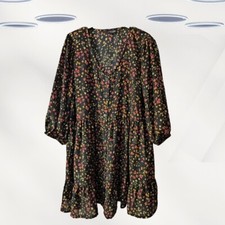 Ex Women's Long Sleeve Plus Size Floral Tunic in Black Floral