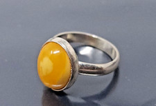 Vintage Sterling Silver Oval Butterscotch Amber Small band Ring size 0.5