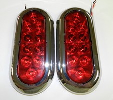 2 6 Chrome Trailer Truck Red Led Surface Mount Oval Stop Turn Tail Light