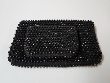 Set Of 2 - Vintage Black Beaded Zipper Change Purse Wallet Pouch Hong Kong