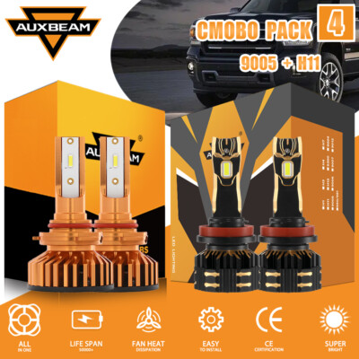 AUXBEAM 9005 H11 LED Headlight Bulbs Conversion Kit High Low Beam Bright White