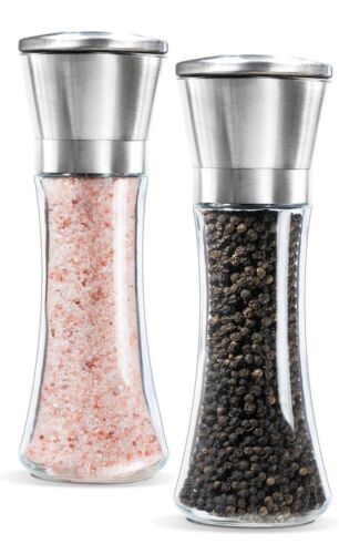 Premium Stainless Steel Salt and Pepper Grinder Shaker Mill Vintage Glass 2 pack - 第 1/11 張圖片