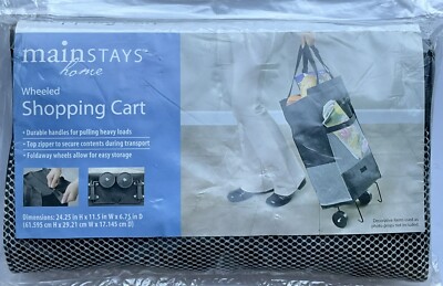 MAIN STAYS Wheeled Top Zipper Double Handle Shopping Cart w/Foldaway Wheels
