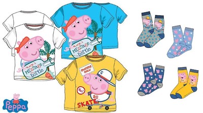  Mädchen Kinder offizielles Peppa Pig Bing Hase Sommer Sonne T-Shirt und Socken Alter 1-6