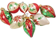 Feather Tree Teardrop Blown Glass Christmas Ornament Glitter Lot 1.5 -2.5" D1146