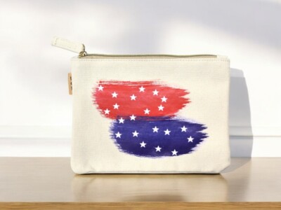 American Flag Small Cotton Canvas Cosmetic Zipper Eco Pouch Bag
