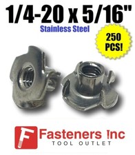(Cantidad 250) 1/4-20 x 5/16" barril corto acero inoxidable tuerca en T tuerca 4 puntas
