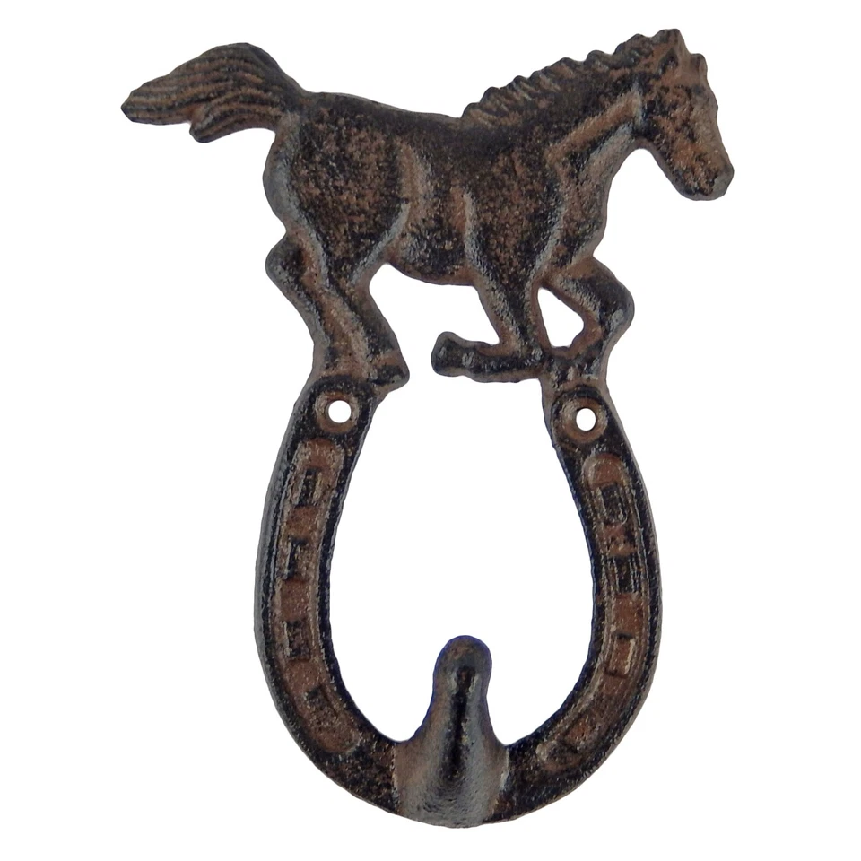 6 Horse Horseshoe Wall Hook Cast Iron Key Towel Coat Hanger Rustic Western Decor - Image 2 of 4