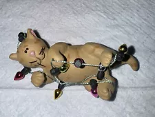 2013 Blossom Bucket Resin Suzi Holiday Cat/Kitten Tangled in Light Strands 3”