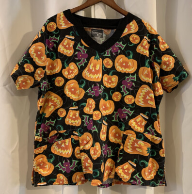 Butter Soft Scrub Top Women s Sz XLarge Halloween Pumpkin Bats