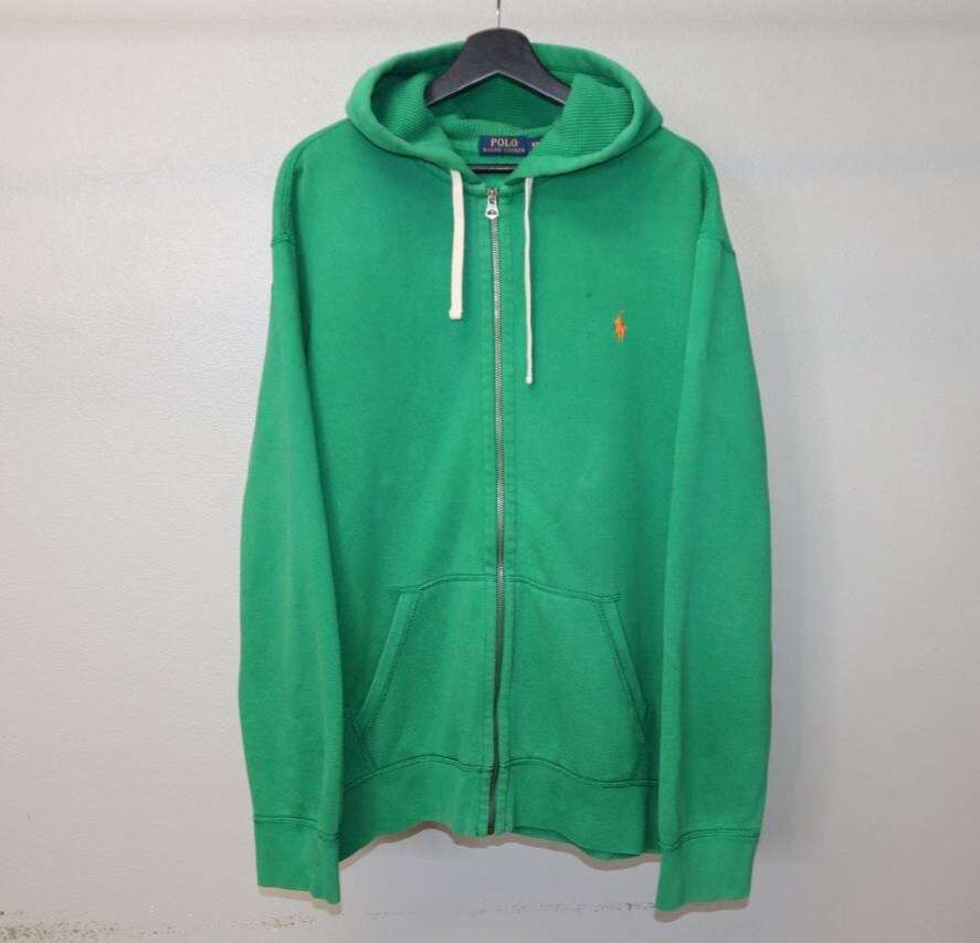 Polo Ralph Lauren Green Hoodie Full Zip Orange Embroidered Pony Sz 2XL