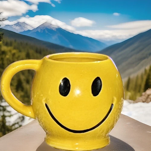 RARE VINTAGE MCCOY SMILEY HAPPY FACE American Pottery Yellow Marked Mug