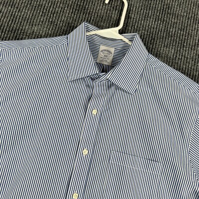 Brooks Brothers Shirt Mens 16.5 Blue Striped Long Sleeve Button Up Regent Fit