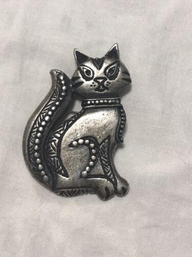 Vintage Pewter Newpro Brooch Cat Pin