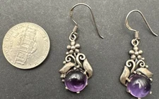 BOMA Amethyst Flower Sterling Silver 925 Earrings 1.5” 6g Gorgeous