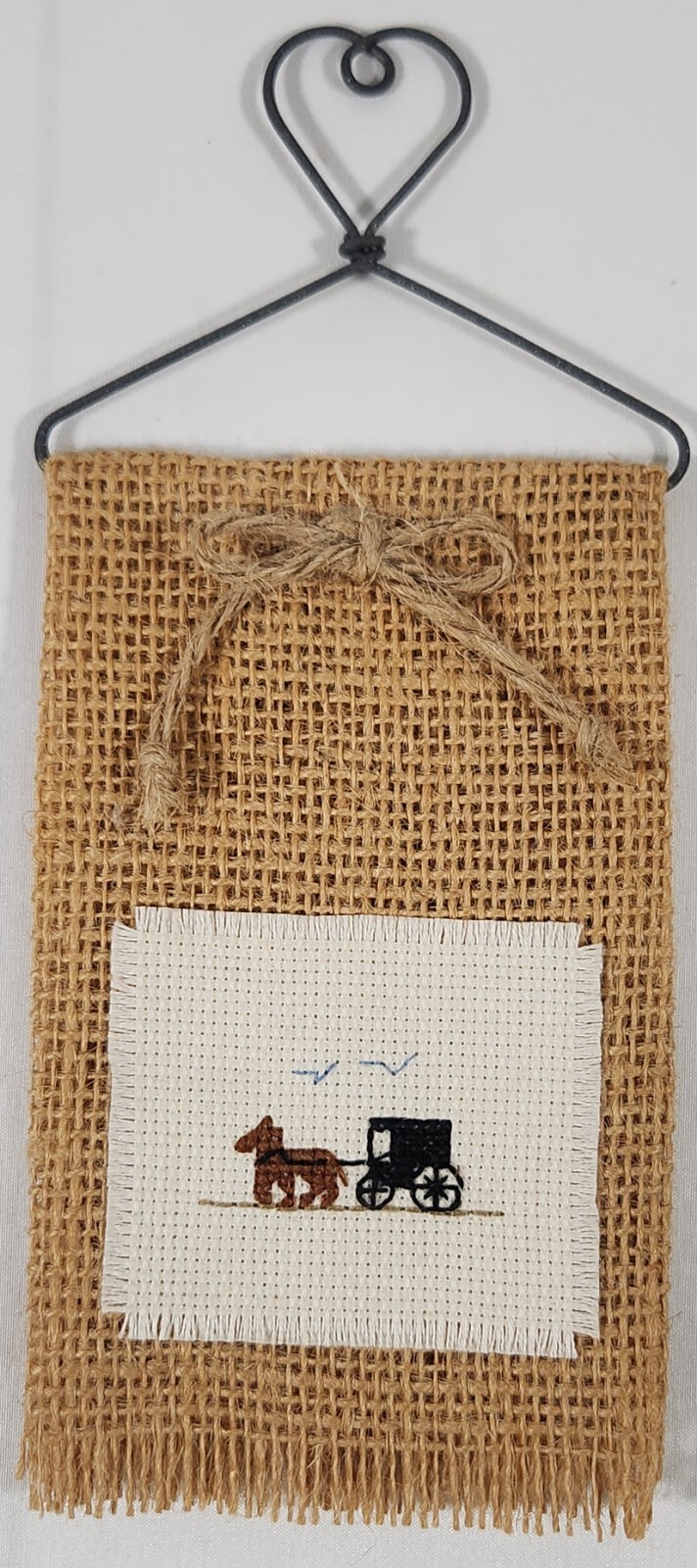 Vintage Mini Primitive Amish Horse/Buggy Wall Hanger Embroid
