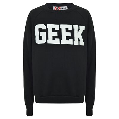 Kinder Jungen Schwarz Top Geek Aufdruck Sweatshirt Pullover Hemd New Age 7-13 Eu