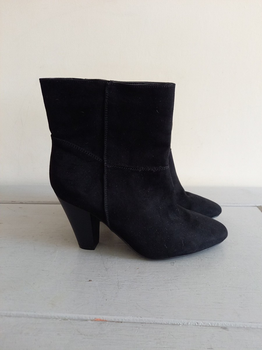 Papaya Black Faux Suede Ankle Boots Block Heel Smart Casual Office Work UK4  EU37