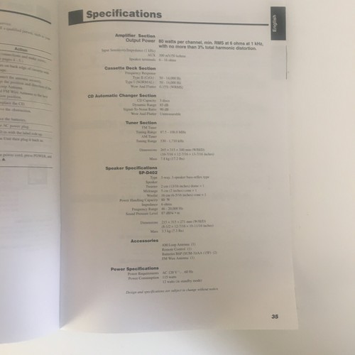 JVC MX-D402T Compact Component System Manual Instructions CD Player Tape Tuner - Picture 6 of 7
