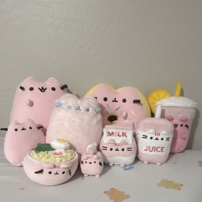 Exclusive Pusheen Pink Cat Plush Set Bundle w/ Donut, Milk, Juice & Swiss Roll