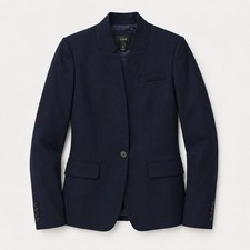 J. Crew Regent Blazer Size 14 Tall Navy Blue Wool Blend Standing Collar Classic