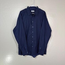 Eton Shirt Mens 2XL Blue Polka Dot Made To Measure 100 Cotton Long Sleeve Dress