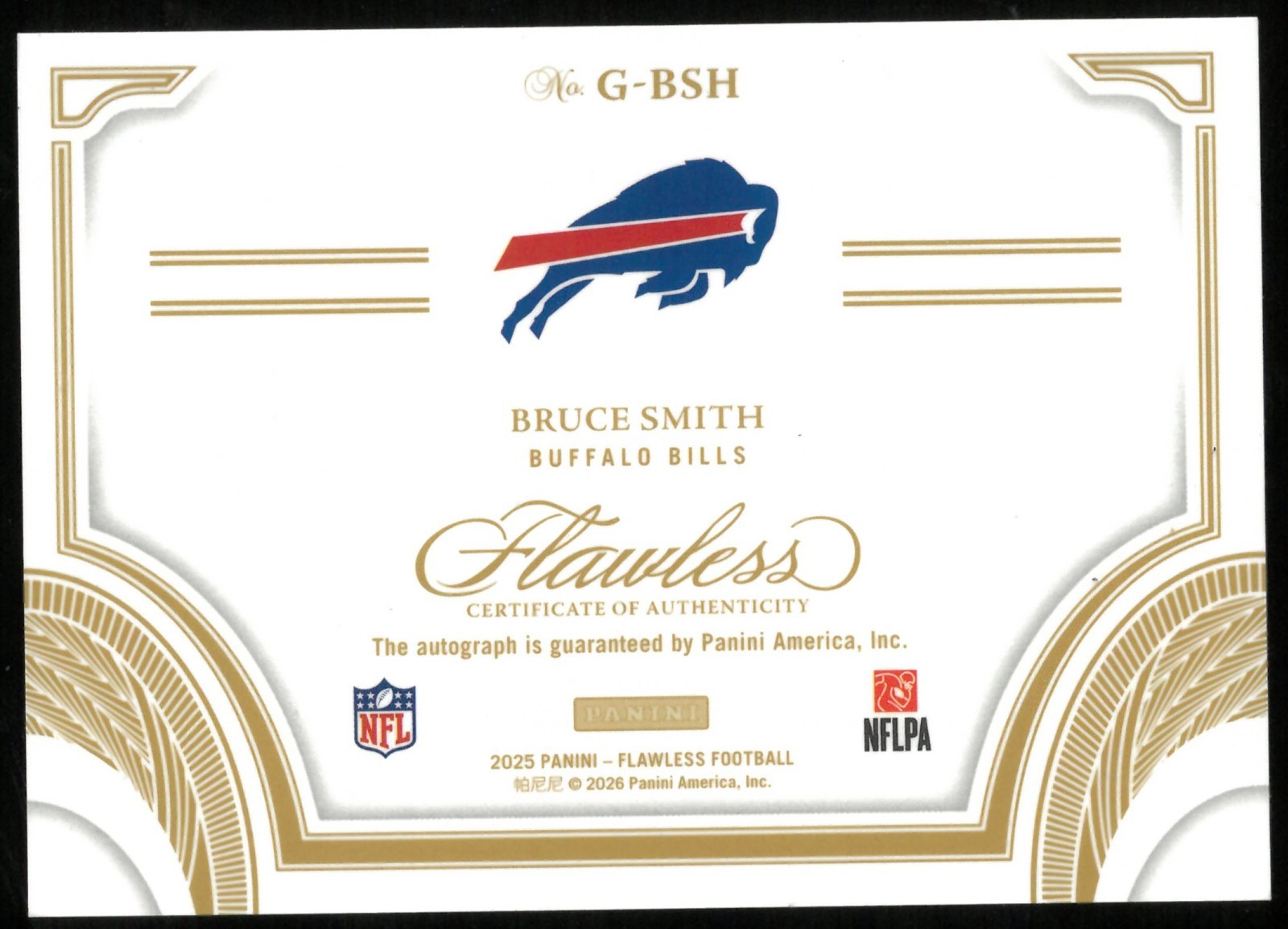 2025 Flawless Football Bruce Smith Sapphire Flawless Greats Auto /10 view 2