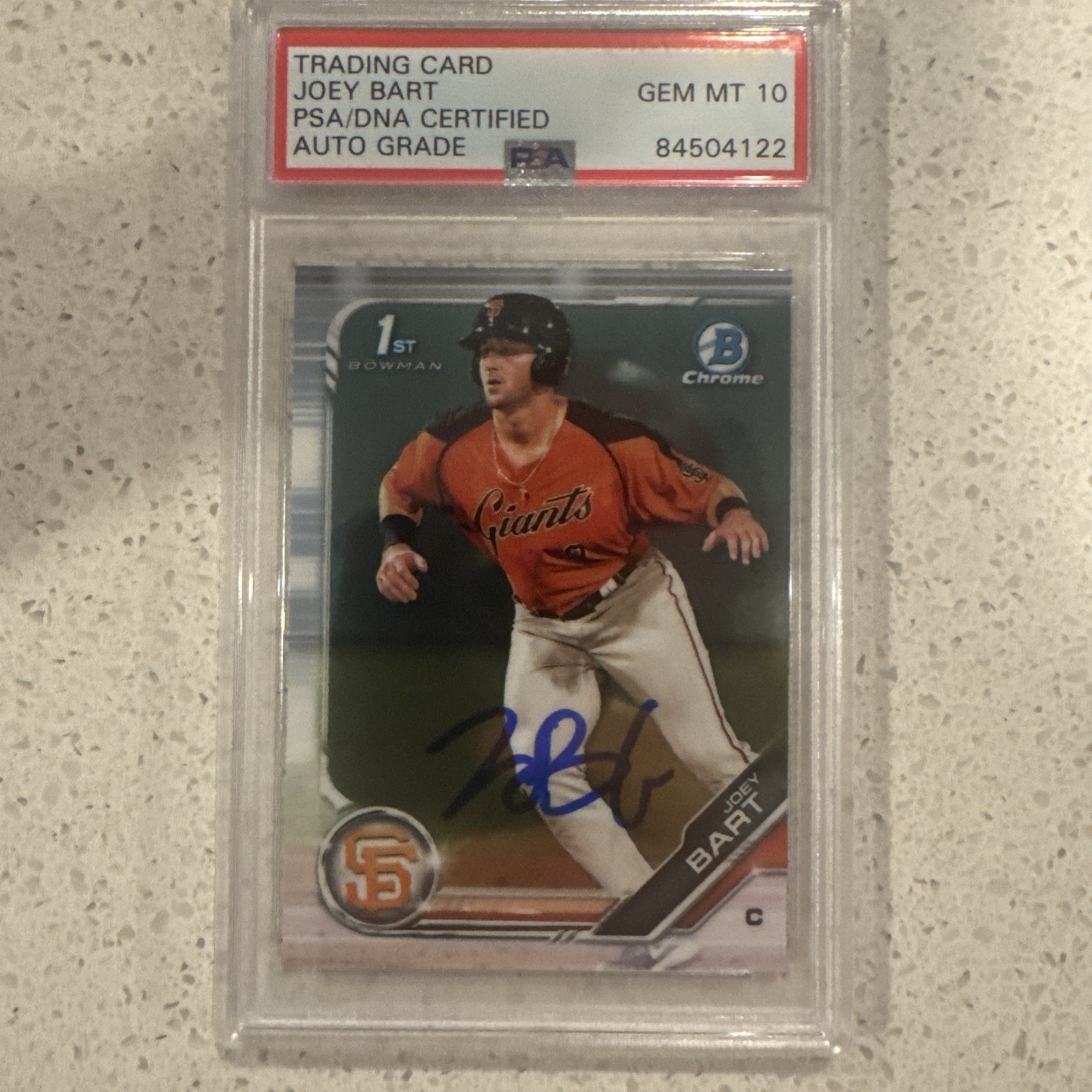 2019 1st Bowman Chrome Joey Bart Pittsburgh Pirates On Card Auto Baseball PSA 10