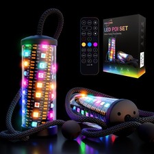 USB Rechargeable LED Poi Stick - 241 Light Modes, Customizable Colors for Rave