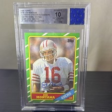1986 Topps Joe Montana #156 Auto Game Used Swatch 49ers BGS 10