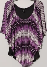 Ashley Stewart Cape Style Blouse Tank Womens 14/16 Purple Gray Black Sheer Lined