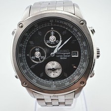 Orologio Uomo Seiko 7T32-6J50 Cronografo Sveglia Quarzo Quadrante Argento Nero Funzionante